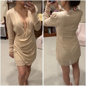 Sexy Plunge Neck Sequin Wrap Mini Dress